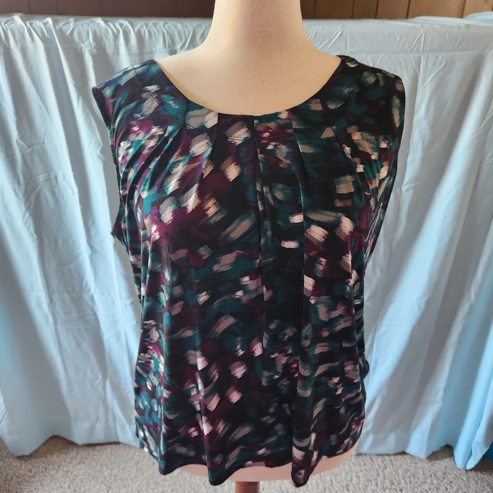 Jones Studio Dark Multicolor Abstract Blouse